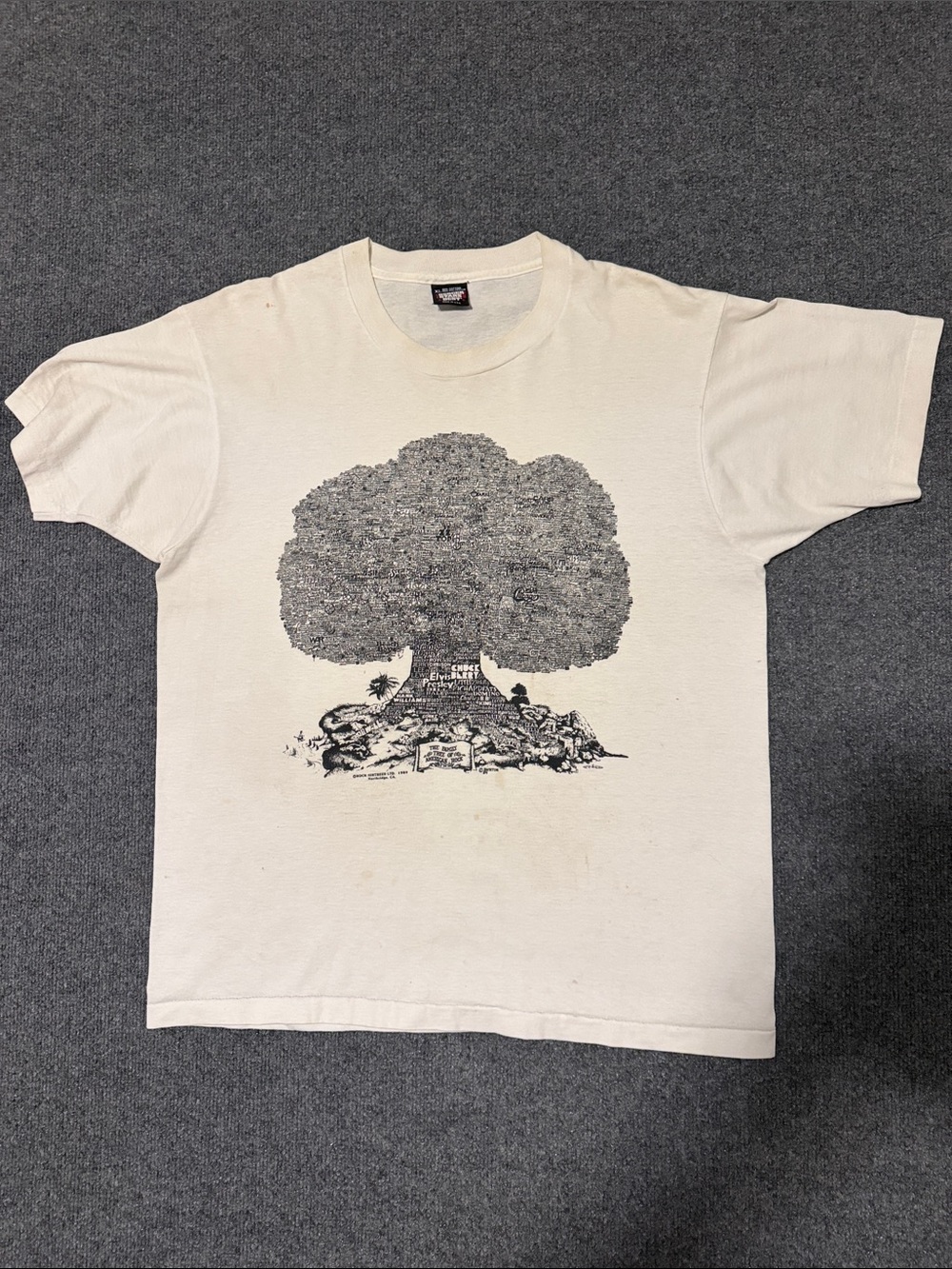 Cream Graphic Tree Print Men's T-Shirt,  vintage, singles stitch , 1989 rock tee